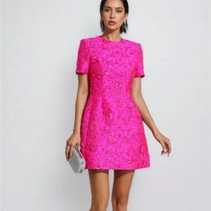 Grasa Pink Jacquard Floral Mini Dress